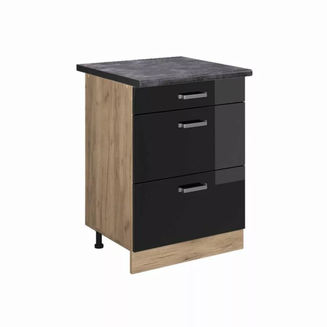 Vicco Unterschrank R-Line, Schwarz Hochglanz/Goldkraft Eiche, 60 cm mit Sch günstig online kaufen