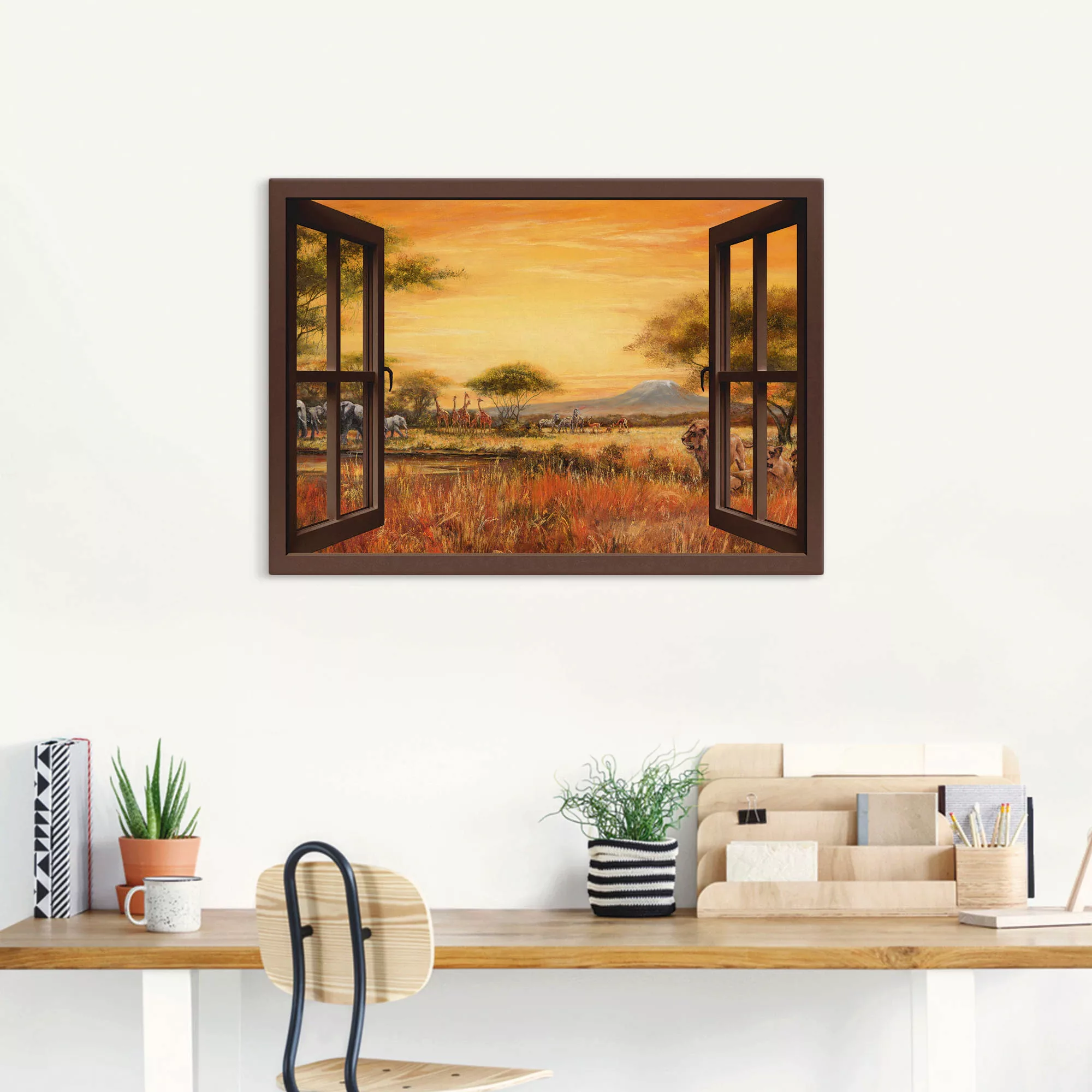 Artland Wandbild »Fensterblick Afrikanische Steppe Löwen«, Fensterblick, (1 günstig online kaufen
