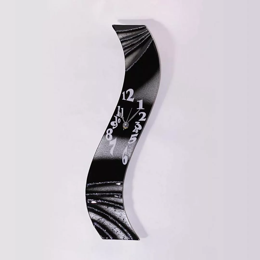 Wanduhr analoge Clock Wellen-Design Dekoelement Fusingglas schwarz 50cm Han günstig online kaufen