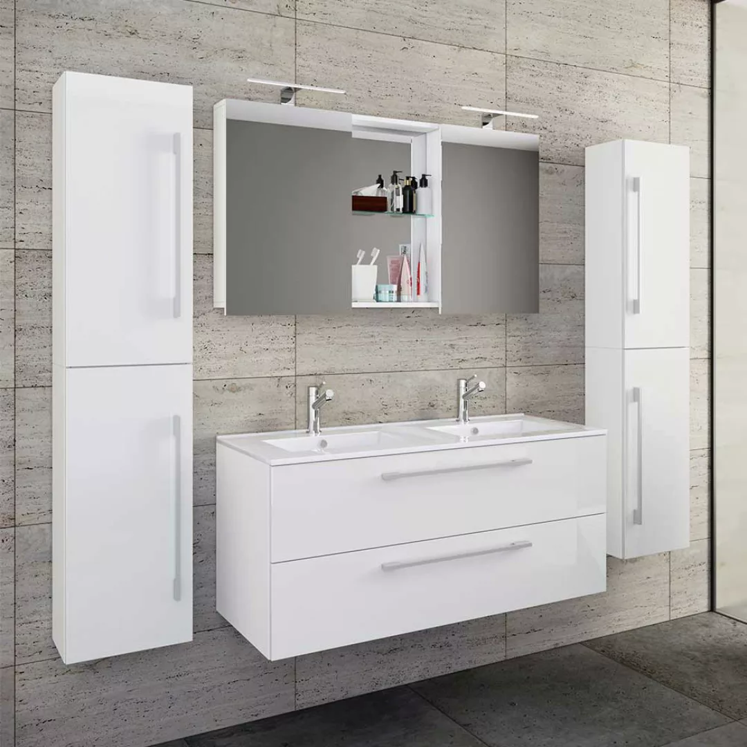 Badezimmermöbel Set weiss Hochglanz in modernem Design 150 cm hoch (viertei günstig online kaufen