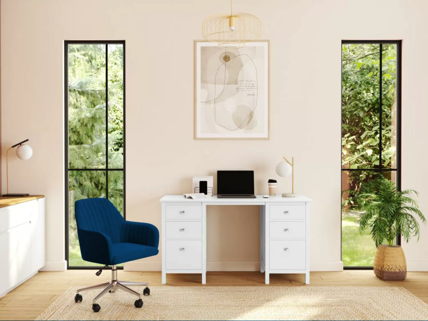 Bürostuhl höhenverstellbar - Samt - Blau - ELEANA günstig online kaufen