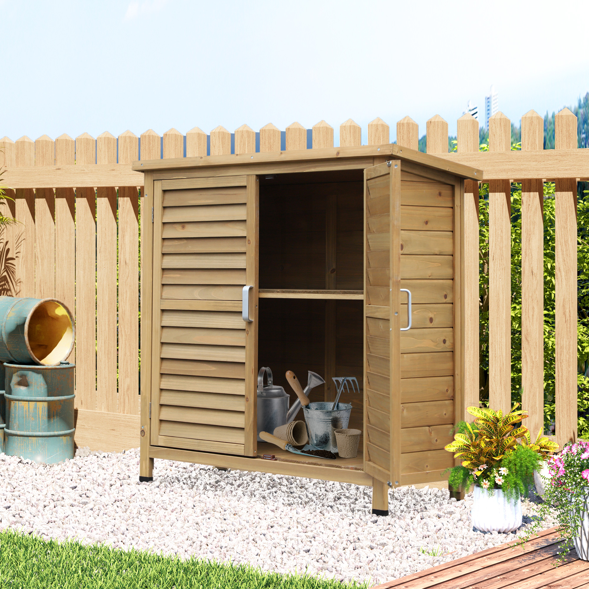 Outsunny Gartenschrank Holz Gerätehaus mit Pultdach und Lamellentüren, 87x4 günstig online kaufen