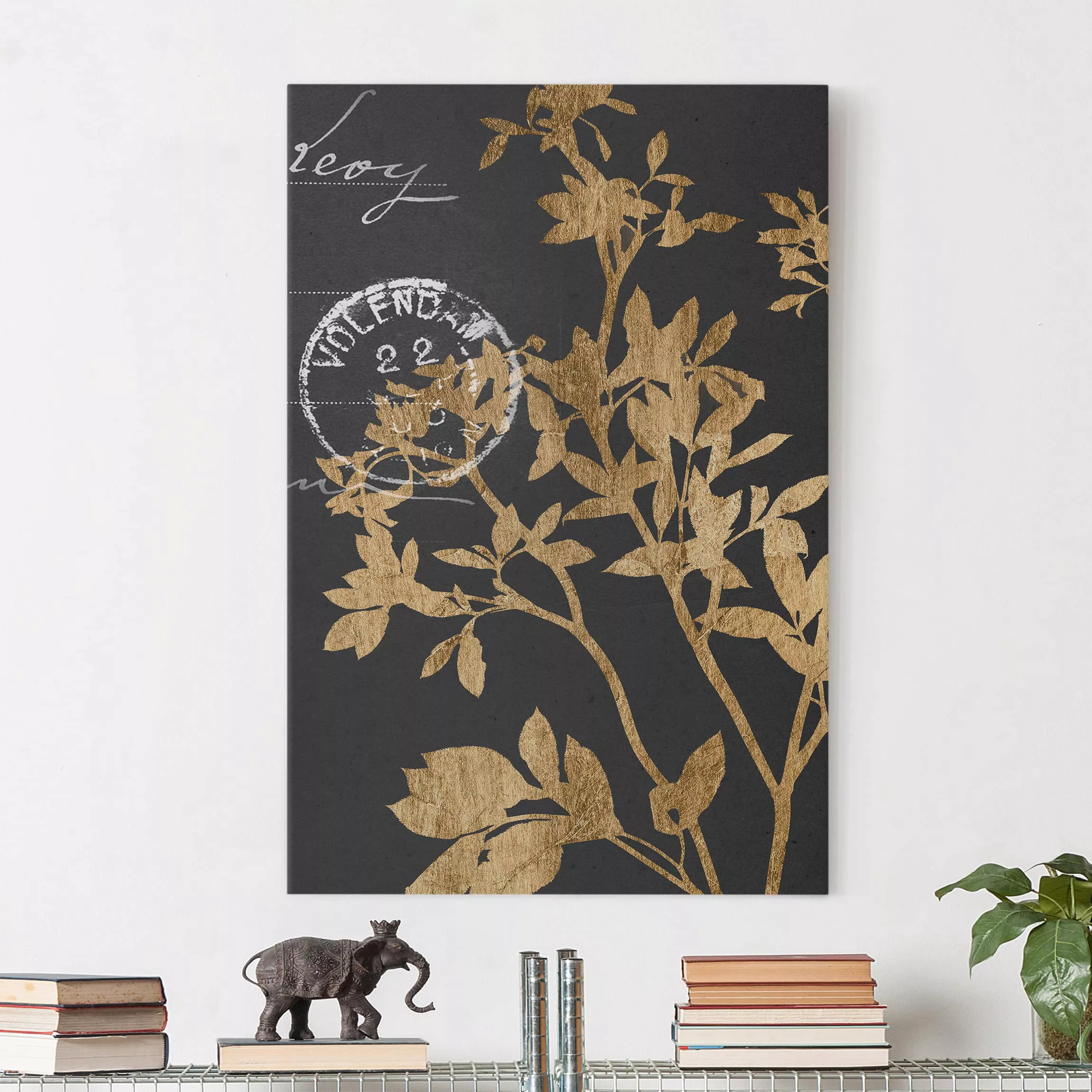 Leinwandbild Spruch - Hochformat Goldene Blätter auf Mokka II günstig online kaufen