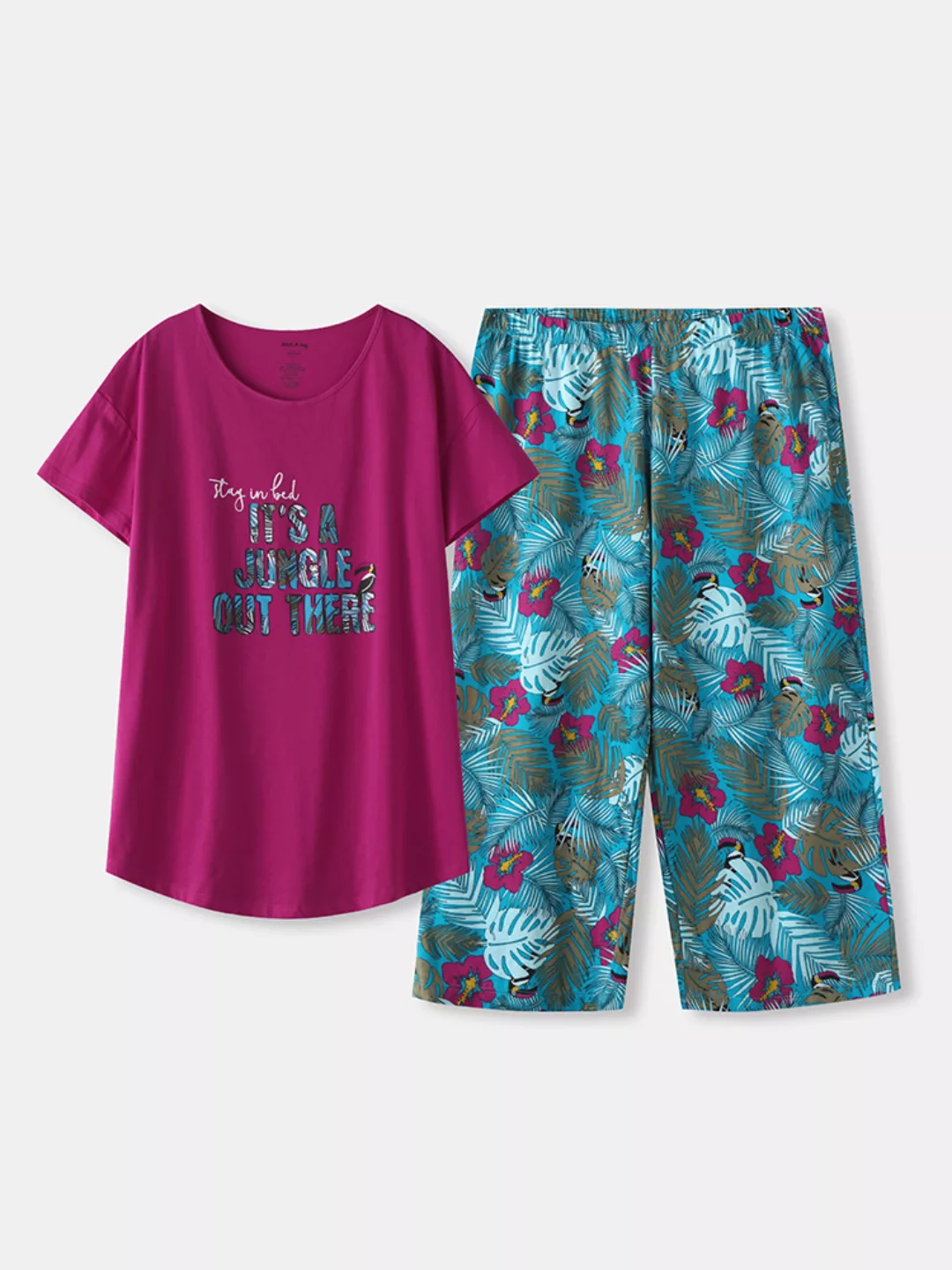 Frauen-Baumwoll-Pyjamas-Sets Buchstaben-Oberteil mit tropischem Blumendruck günstig online kaufen