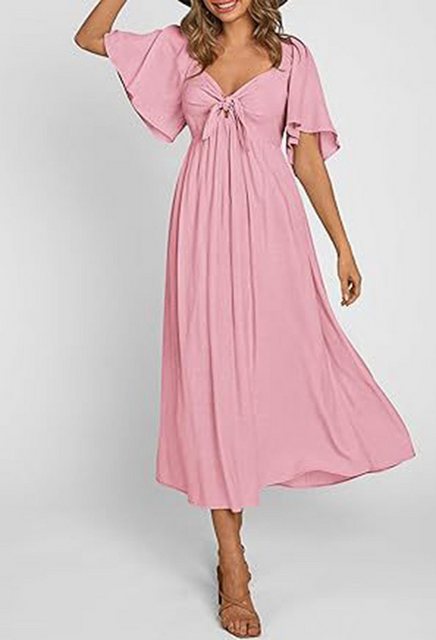 SEGUEN Sommerkleid Mittellanges, kurzärmliges Kleid mit Schleife und V-Auss günstig online kaufen