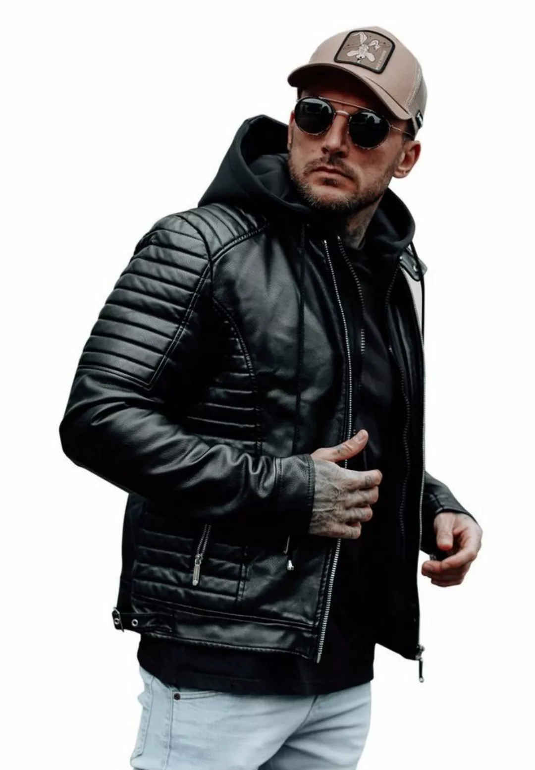 behype Lederimitatjacke MJGLENDALE im Biker-Stil mit abtrennbarer Kapuze günstig online kaufen