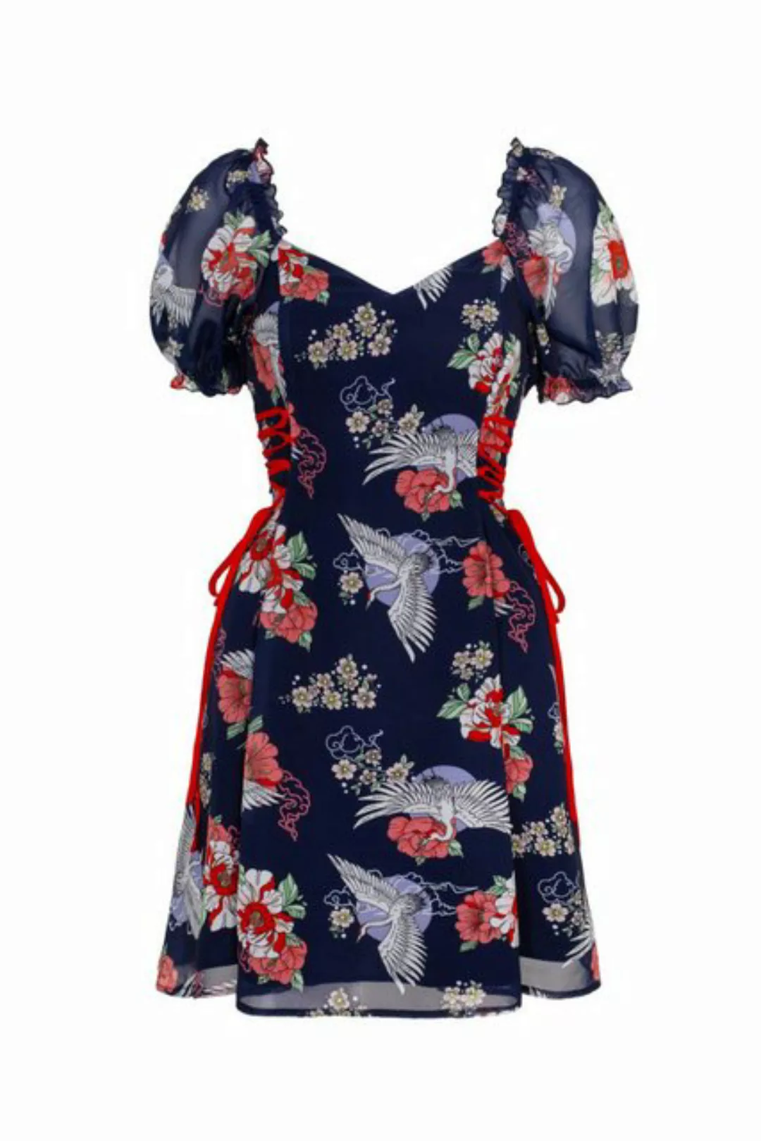 Hell Bunny Minikleid Misa Vintage Sommerkleid Schnürung Vögel Blumen Chiffo günstig online kaufen