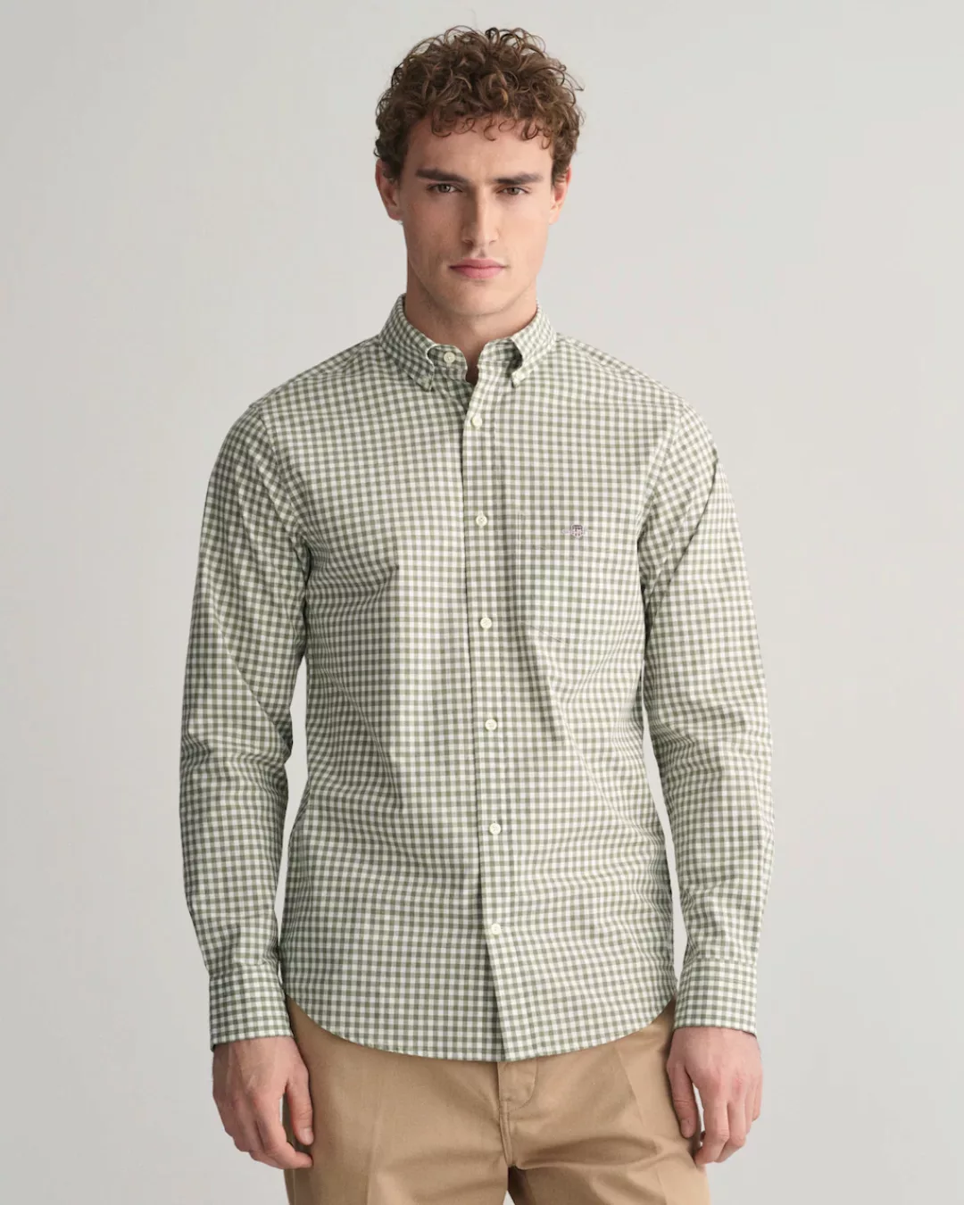 Gant Langarmhemd REG POPLIN GINGHAM SHIRT mit Logostickerei auf der Brust günstig online kaufen