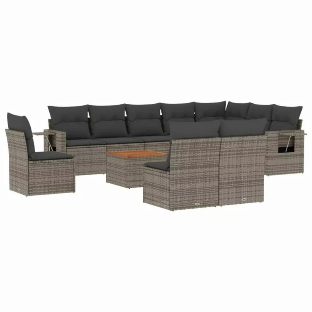 vidaXL Sofaelement 11-tlg. Garten-Sofagarnitur mit Kissen Grau Poly Rattan günstig online kaufen