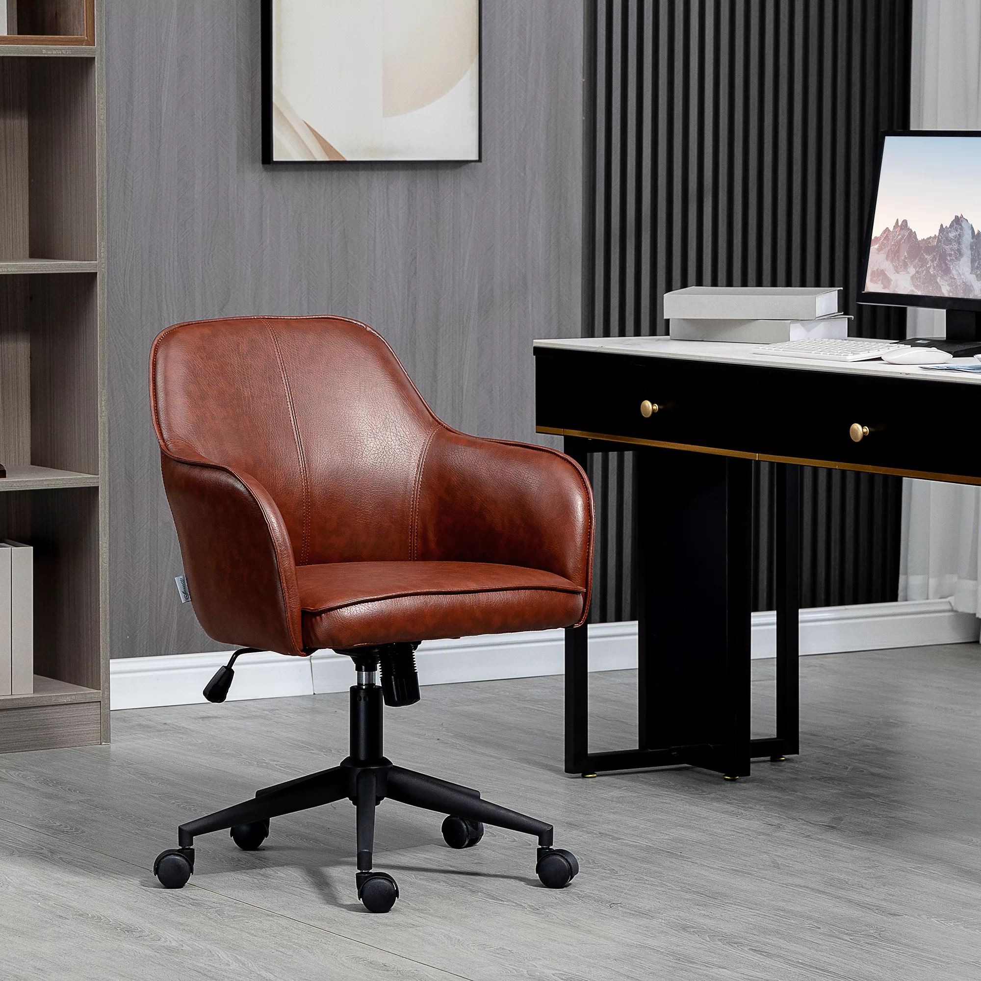 Vinsetto Bürostuhl  Schreibtischstuhl mit Wippfunktion, Rollen, Kunstledero günstig online kaufen