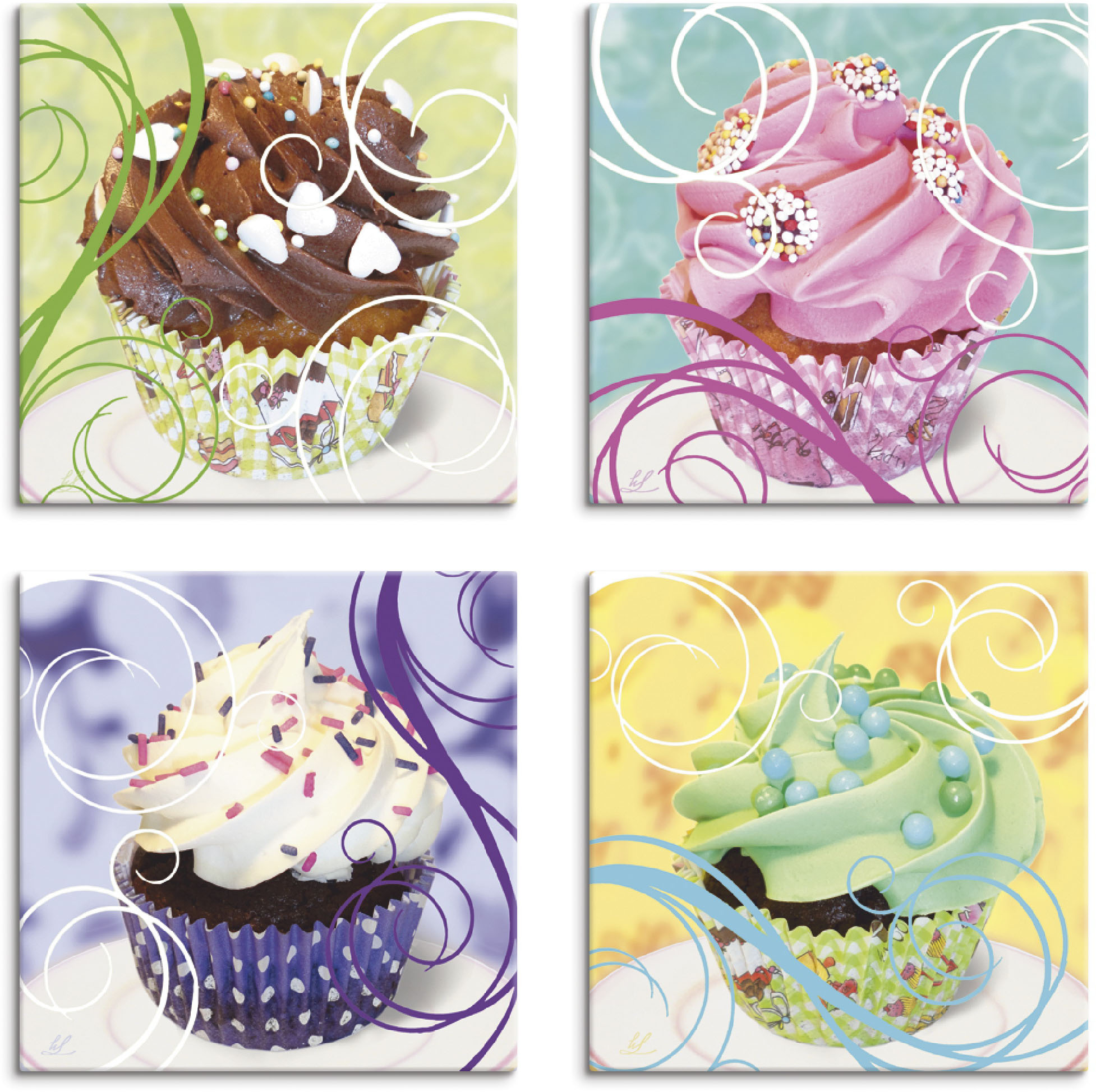 Artland Leinwandbild "Cupcakes", Süßspeisen, (4 St.), 4er Set, verschiedene günstig online kaufen