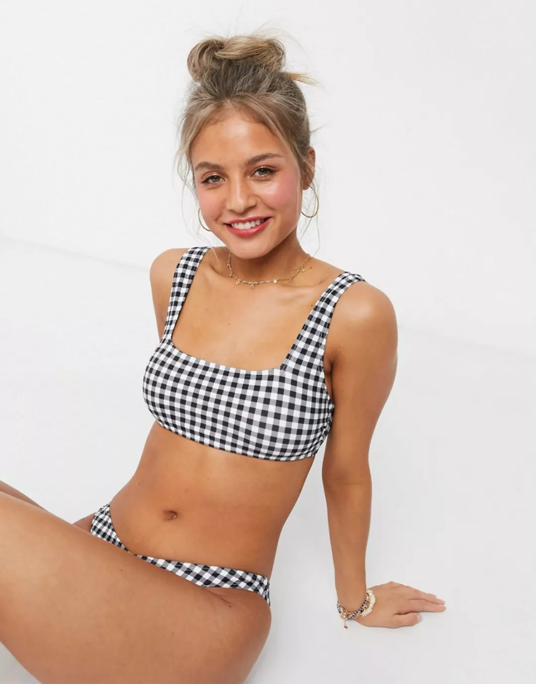 New Look – Karierte Bikinihose-Schwarz günstig online kaufen