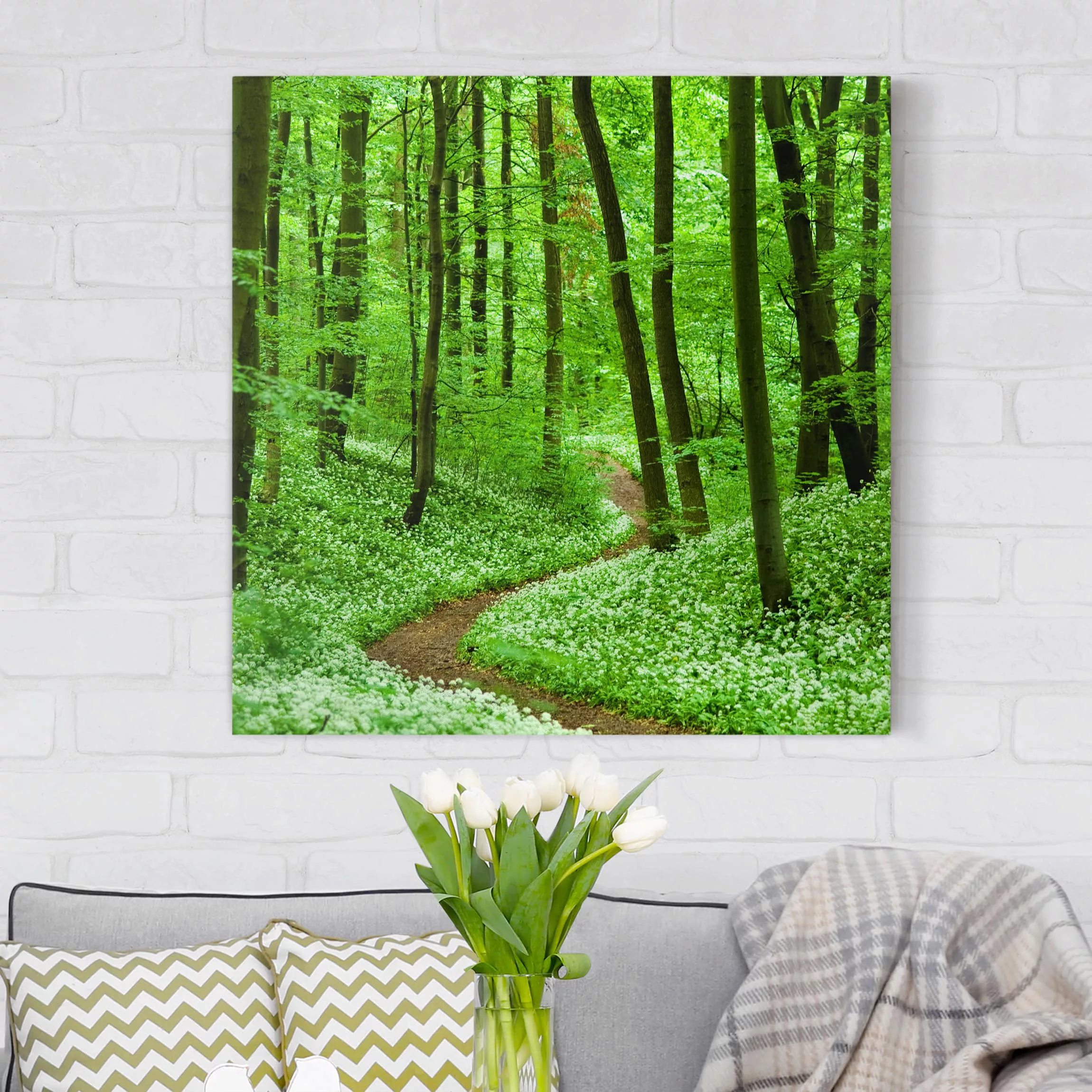 Leinwandbild Wald - Quadrat Romantischer Waldweg günstig online kaufen