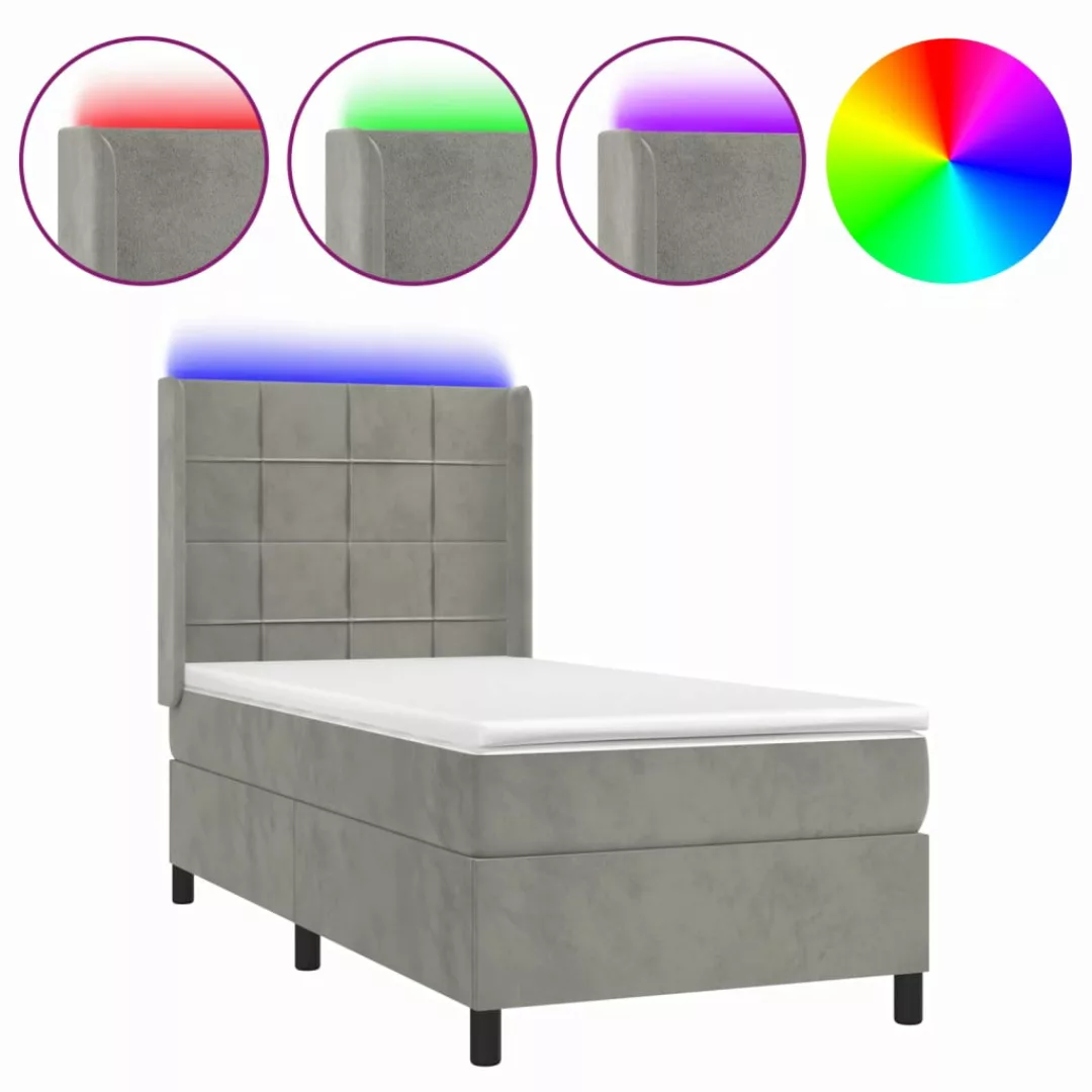 Vidaxl Boxspringbett Mit Matratze & Led Hellgrau 100x200 Cm Samt günstig online kaufen