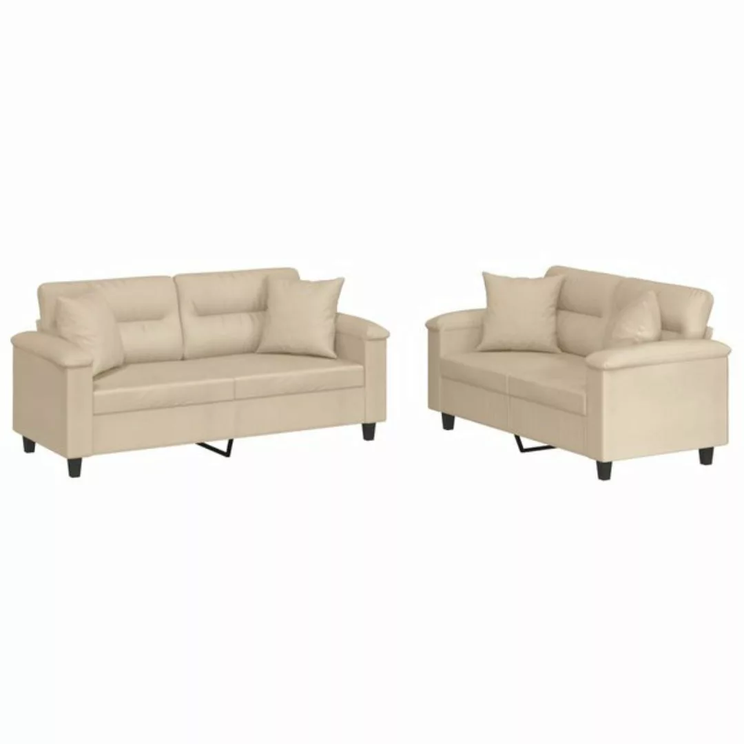 vidaXL Sofa 2-tlg. Sofagarnitur mit Kissen Creme Mikrofasergewebe günstig online kaufen