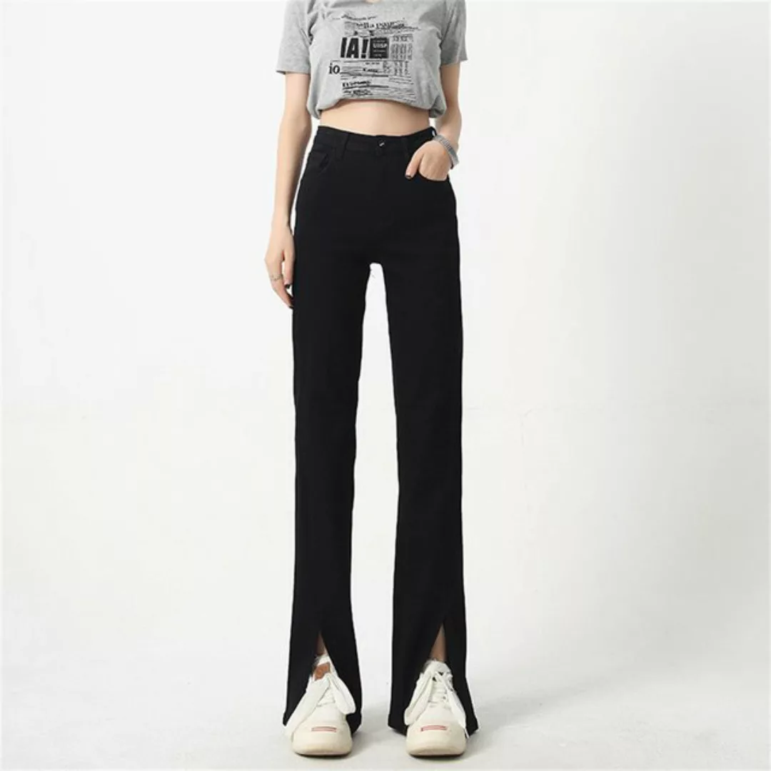 RUZU UG Slouchy Jeans Sommerliche dünne, leicht dehnbare schwarze Schlitzje günstig online kaufen