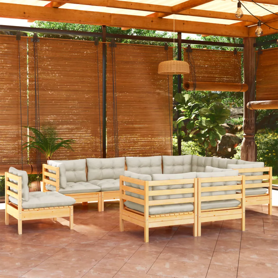 9-tlg. Garten-lounge-set Mit Creme Kissen Massivholz Kiefer günstig online kaufen