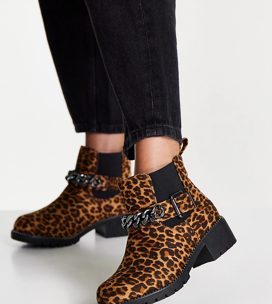 Simply Be – Willow – Niedrige Ankle-Boots mit Leopardenmuster, extra weite günstig online kaufen