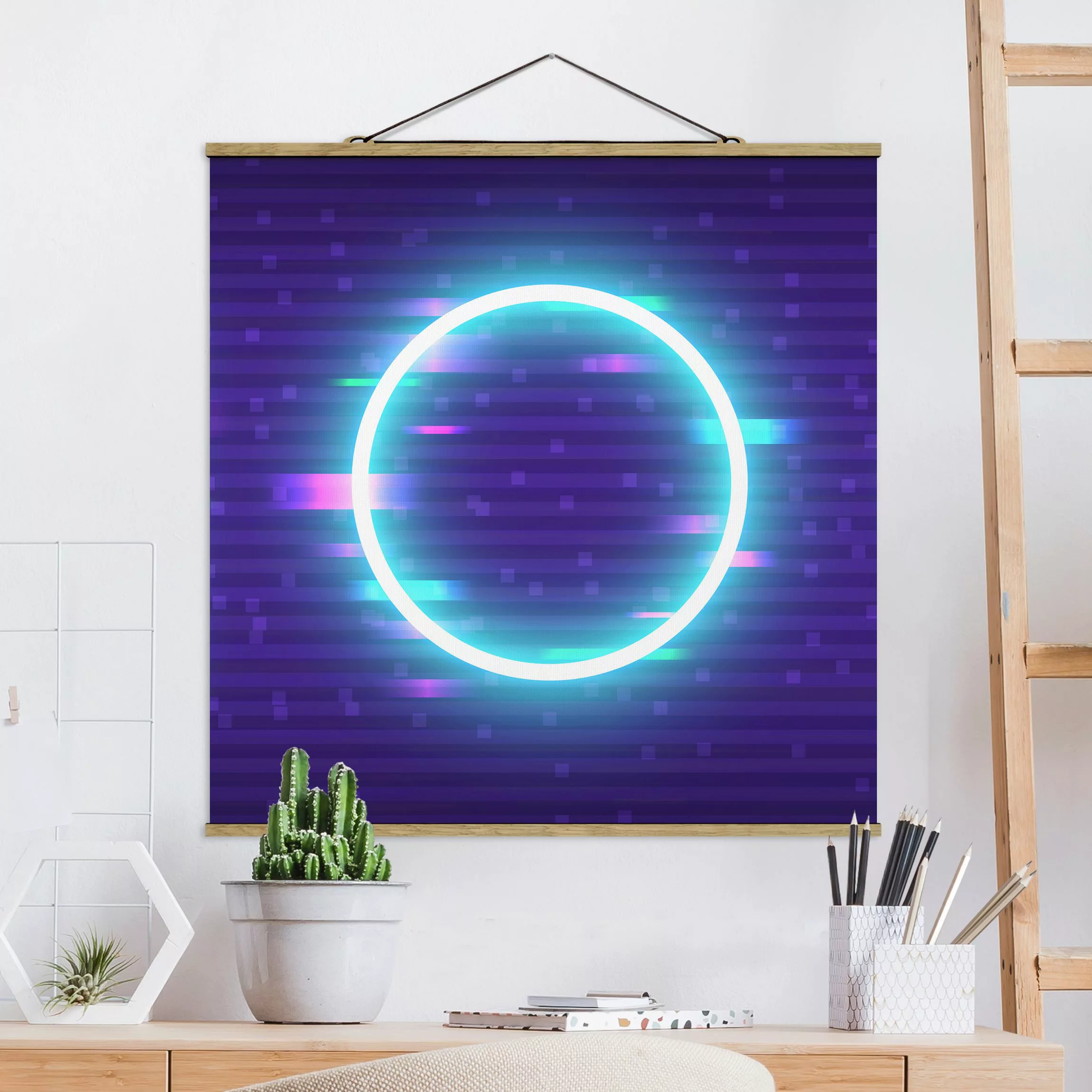 Stoffbild mit Posterleisten Geometrischer Kreis in Neonfarben günstig online kaufen