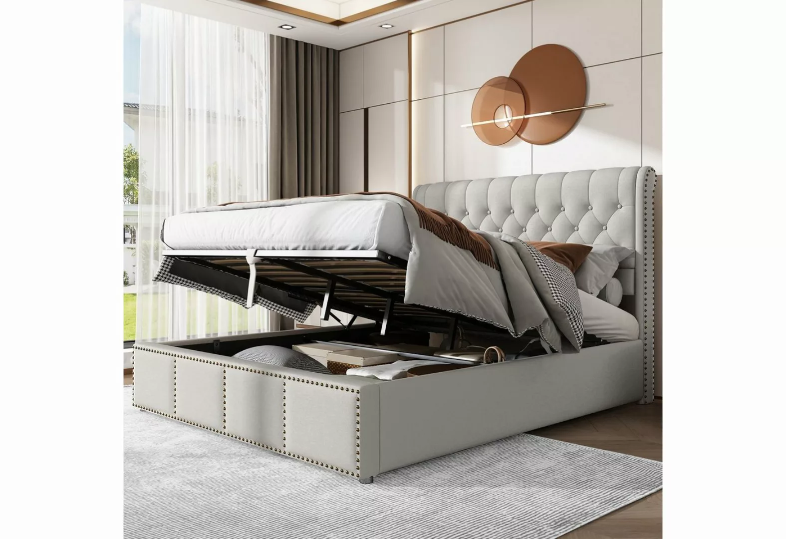 WISHDOR Polsterbett Doppelbett Stauraumbett (140 x 200 cm grau ohne Matratz günstig online kaufen