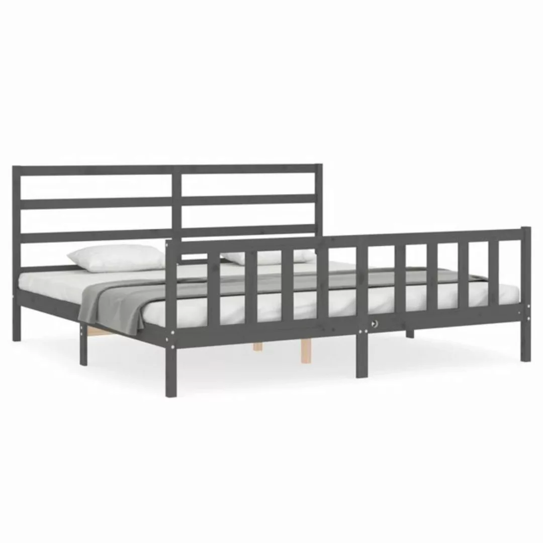 vidaXL Bett Massivholzbett mit Kopfteil Grau 200x200 cm günstig online kaufen