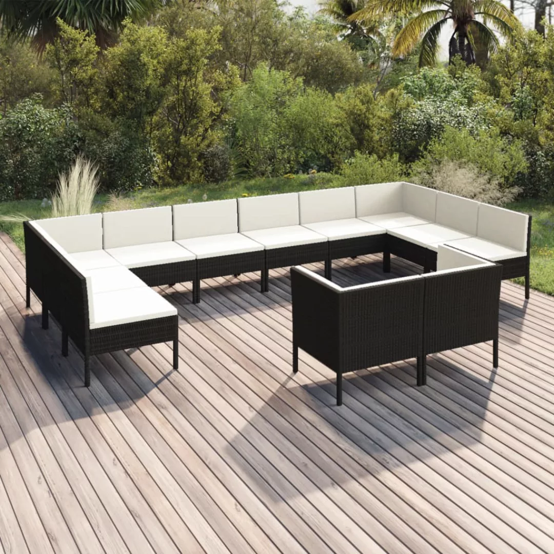 12-tlg. Garten-lounge-set Mit Auflagen Poly Rattan Schwarz günstig online kaufen