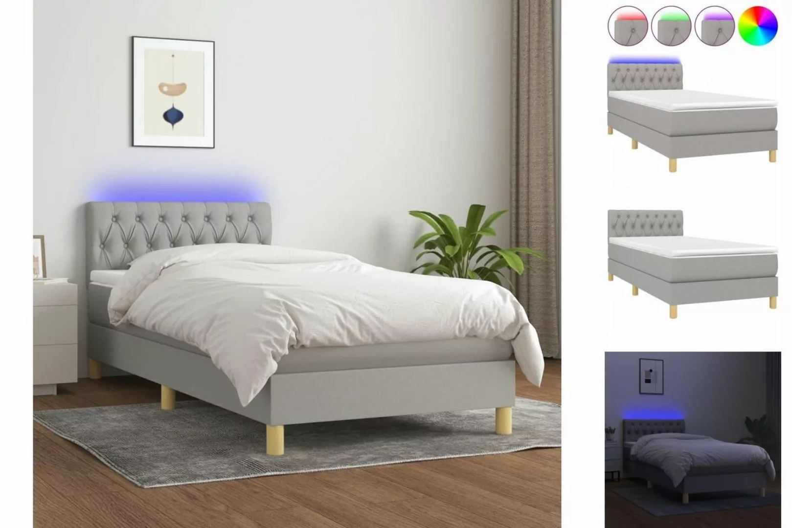 vidaXL Boxspringbett Boxspringbett mit Matratze LED Hellgrau 100x200 cm Sto günstig online kaufen