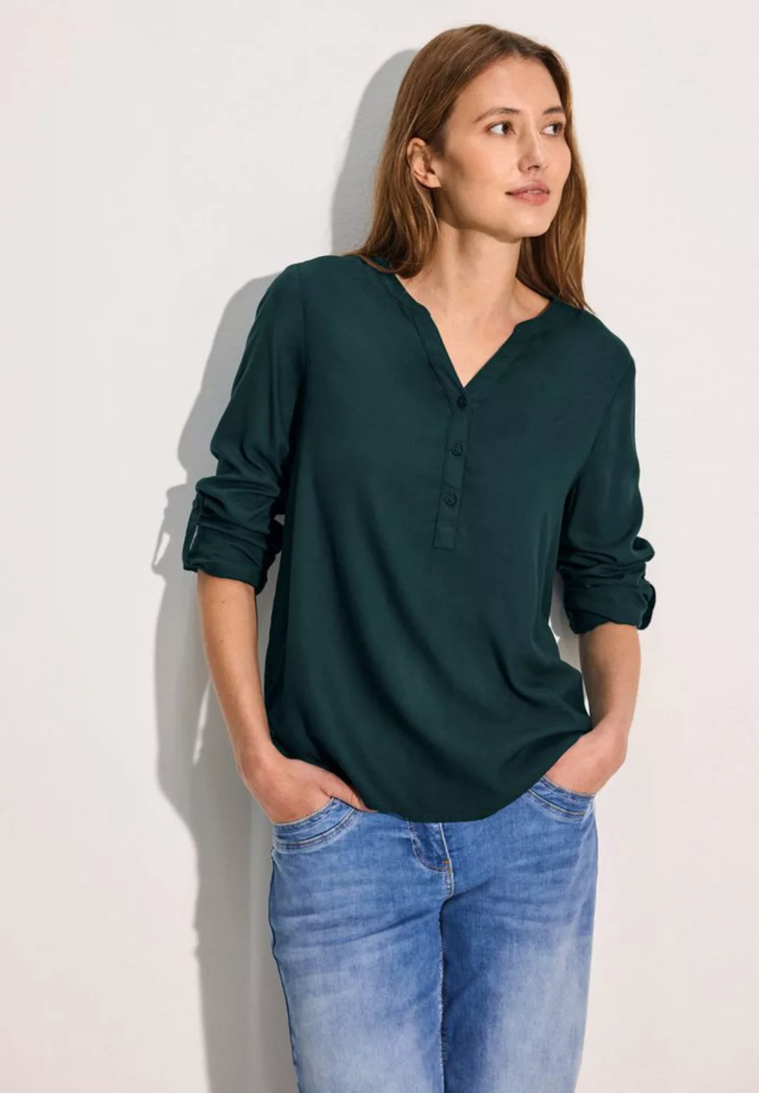 Cecil Klassische Bluse Cecil Turn-Up Bluse in Fir Green (1-tlg) Nicht Vorha günstig online kaufen