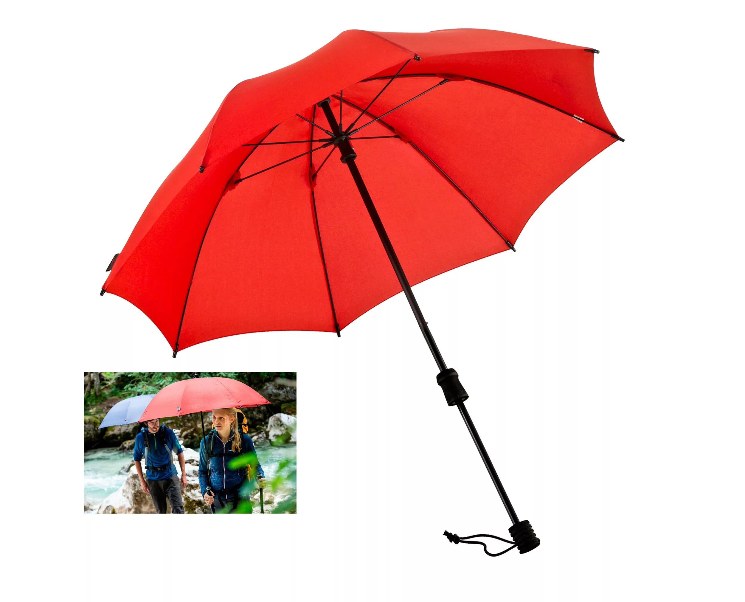 EuroSCHIRM Stockregenschirm "Swing handsfree, rot", verlängerbarer Schaft, günstig online kaufen