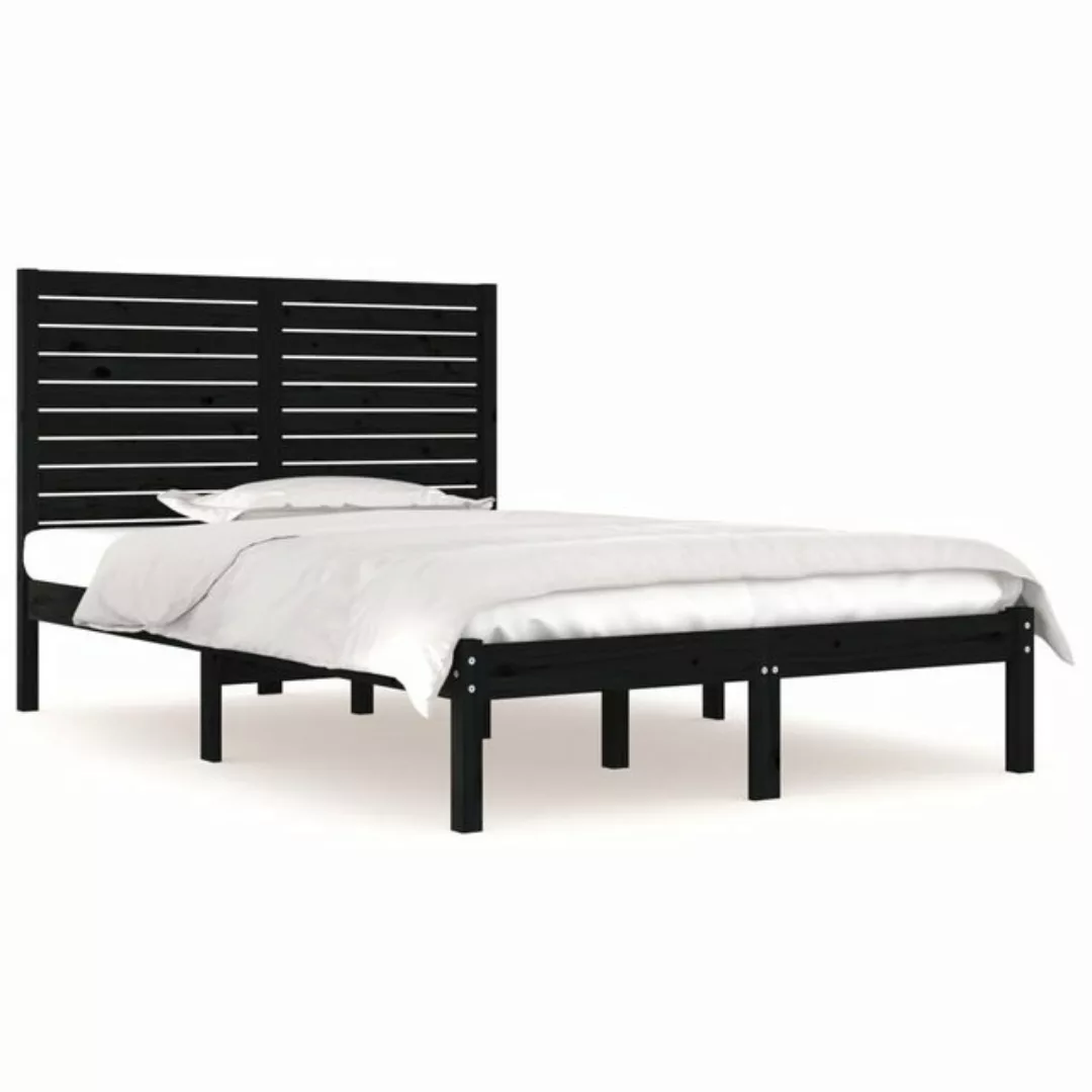 vidaXL Bettgestell Massivholzbett Schwarz 135x190 cm 4FT6 Double Bett Bettg günstig online kaufen