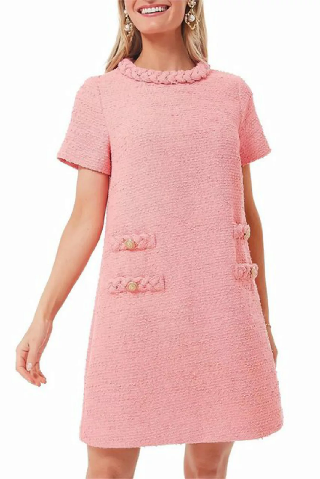 JDMGZSR Sommerkleid Damen Knopf Dekoration Party Kleider Tweed Kleid Strand günstig online kaufen