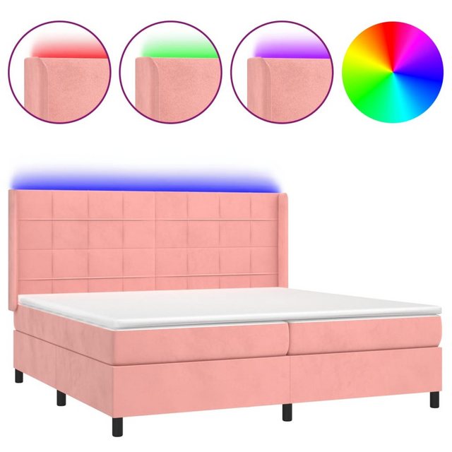 vidaXL Boxspringbett Boxspringbett mit Matratze und LED Samt (200 x 200 cm, günstig online kaufen