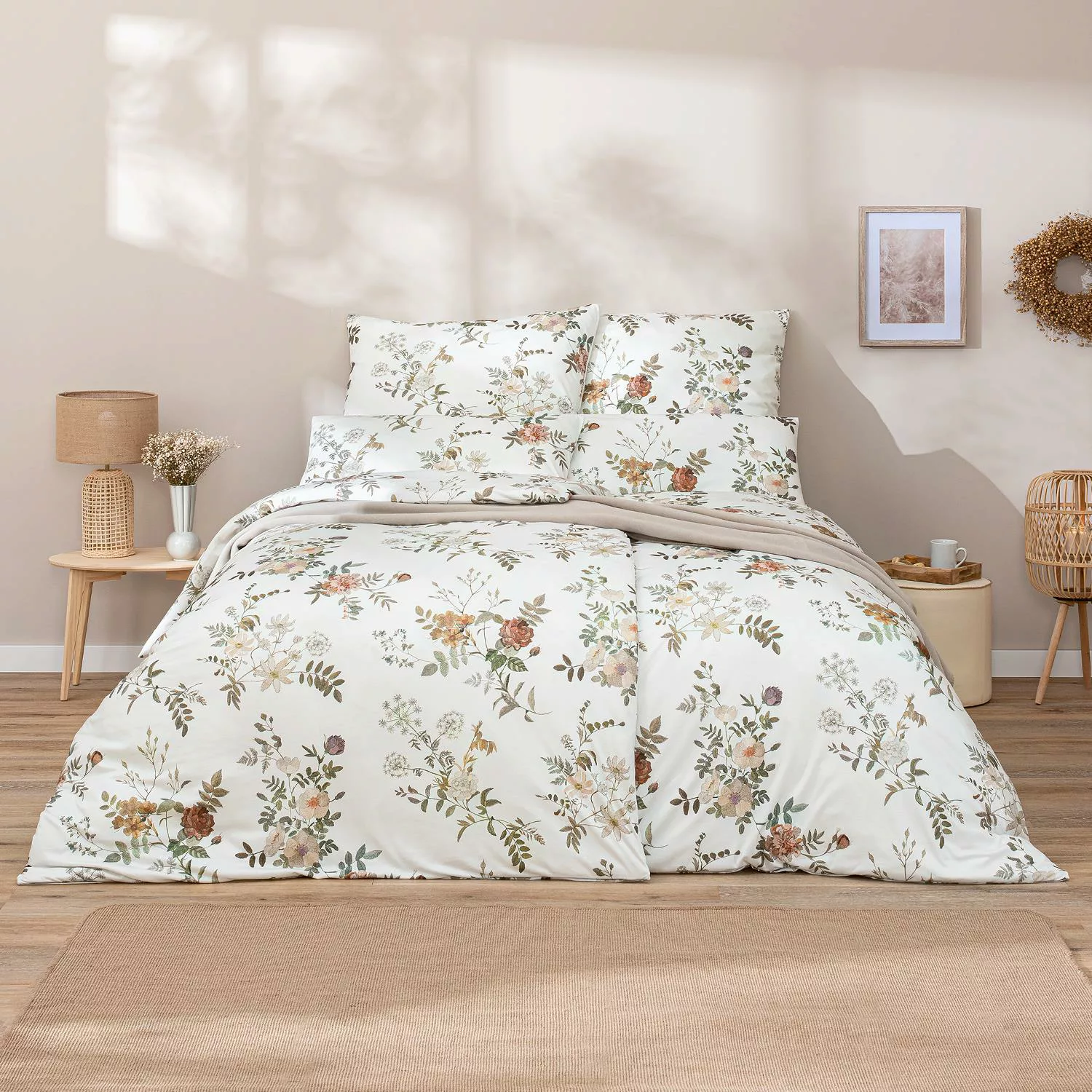 Estella Interlock Jersey Bettwäsche Perla 6913-110 Blumen Weiß 135x200 günstig online kaufen