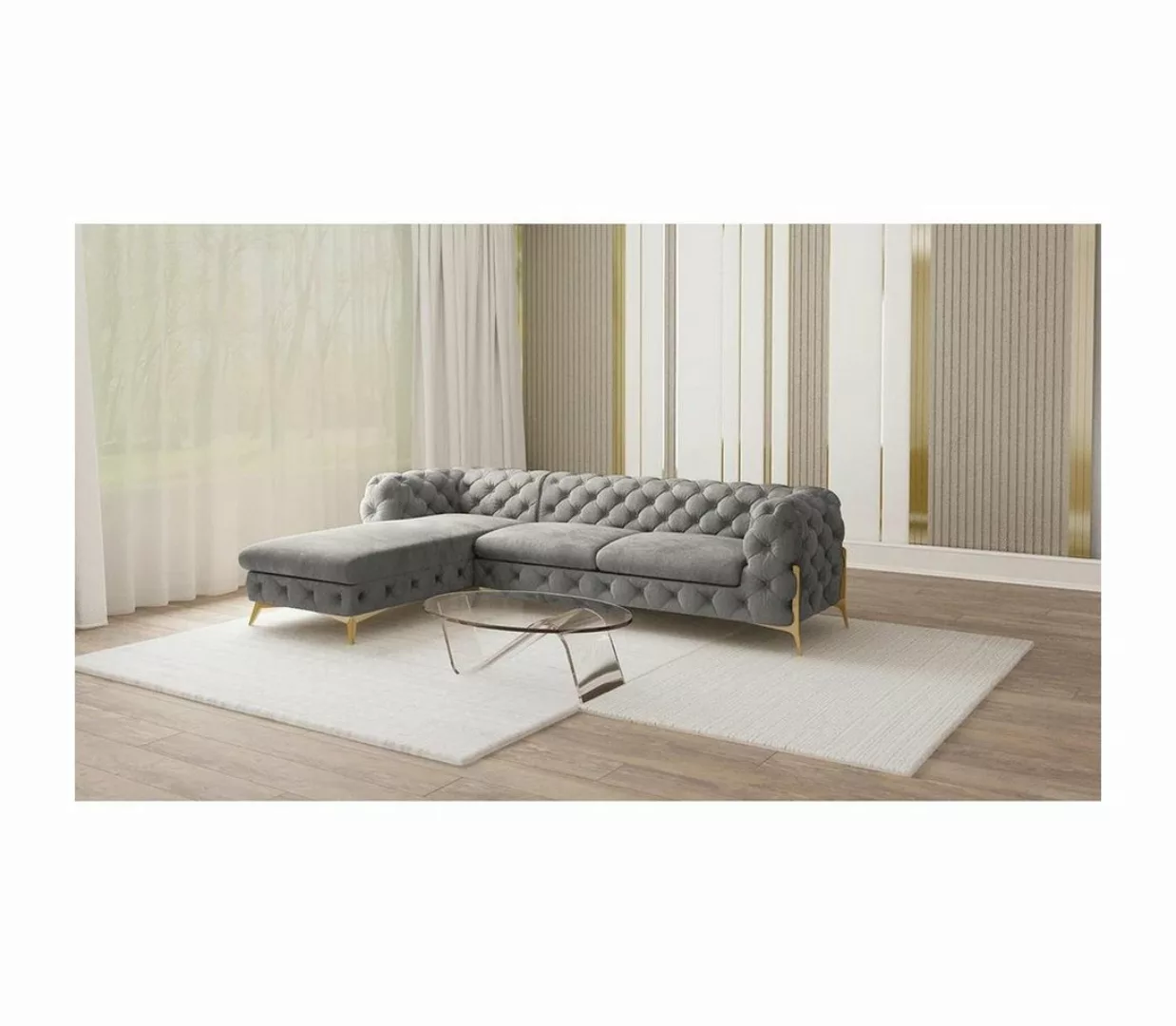 S-Style Möbel Ecksofa mit Ottomane Chesterfield Ashley mit Goldene Metall F günstig online kaufen