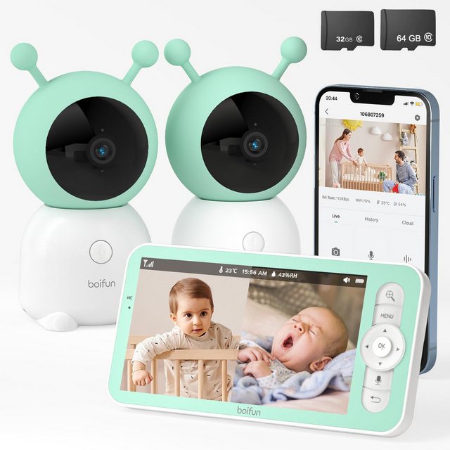 Boifun Video-Babyphone Babyphone mit 2 Kameras App Split-Screen-Anzeige, 2K günstig online kaufen