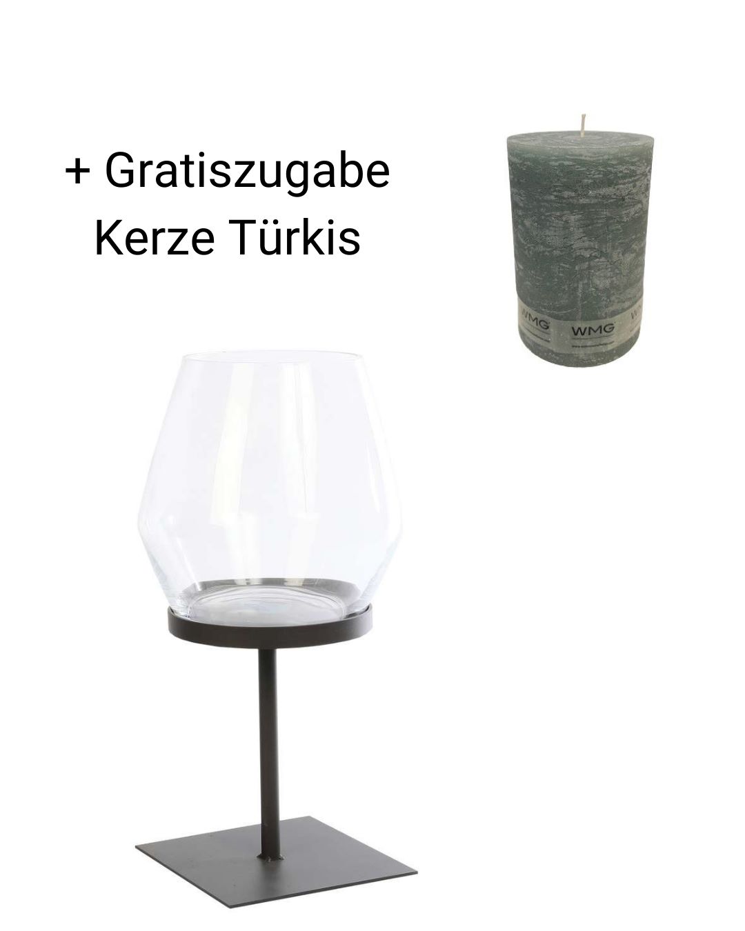 Eisen Windlicht Laurentius 50 cm + Gratiszugabe Kerze Türkis günstig online kaufen