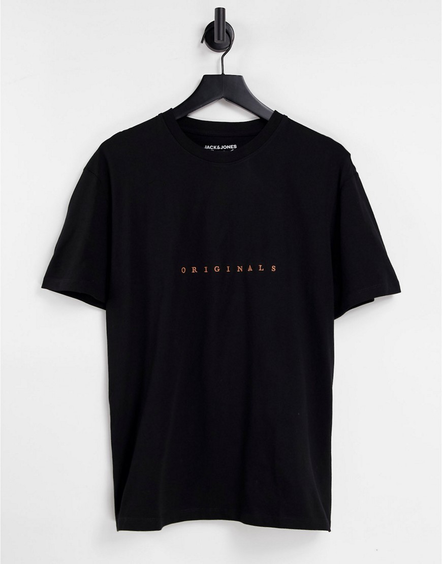 Jack & Jones – Originals – T-Shirt in Schwarz mit Logo auf der Brust günstig online kaufen