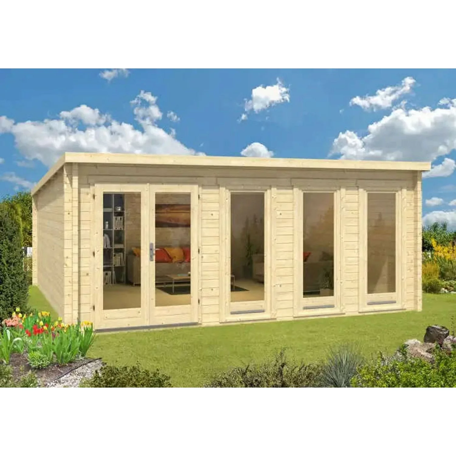 Alpholz Holz-Gartenhaus Atrium D Pultdach Unbehandelt 920 cm x 625 cm günstig online kaufen