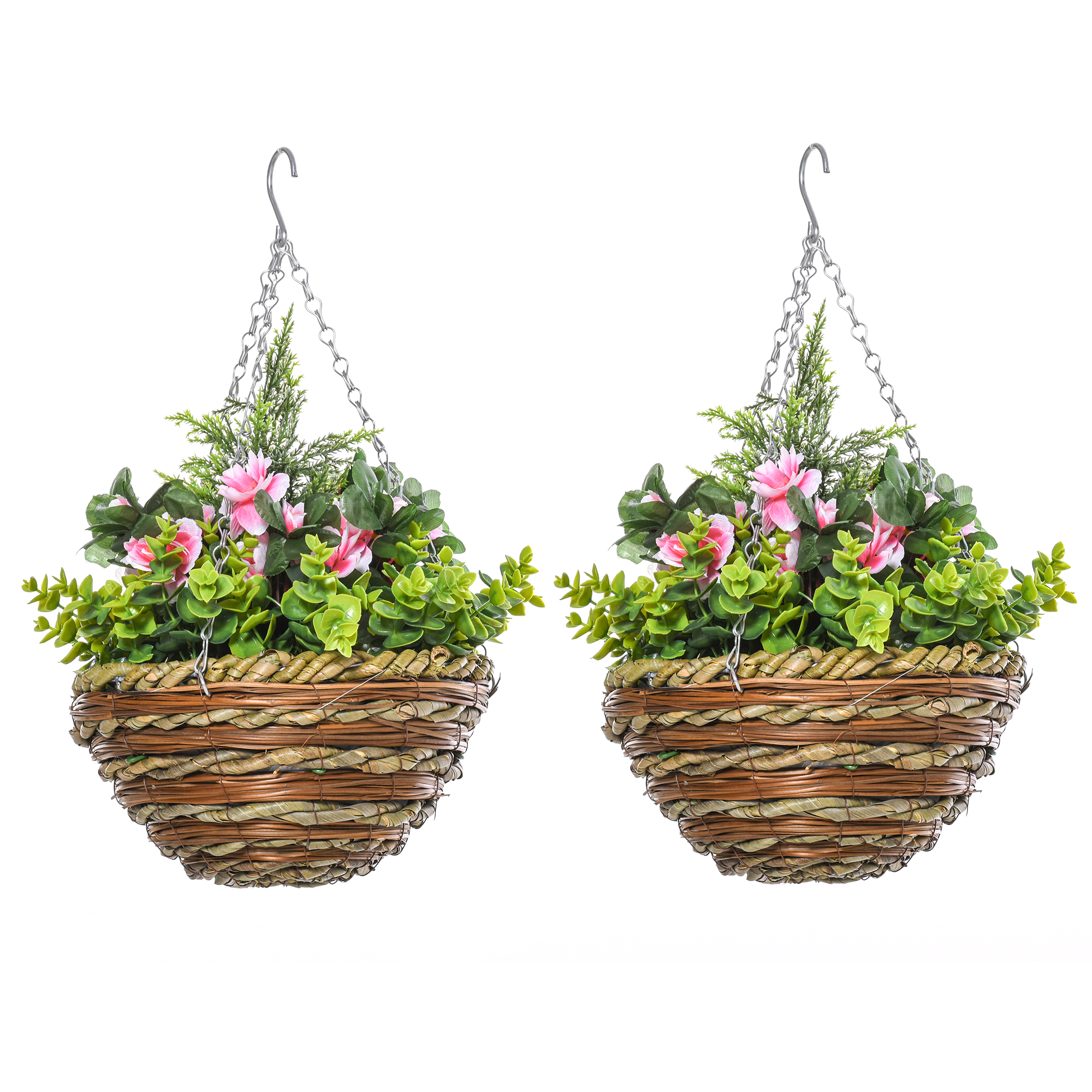 Outsunny Set 2 Künstliche Lisianthus-Pflanzen mit Korb und Haken, Kunststof günstig online kaufen