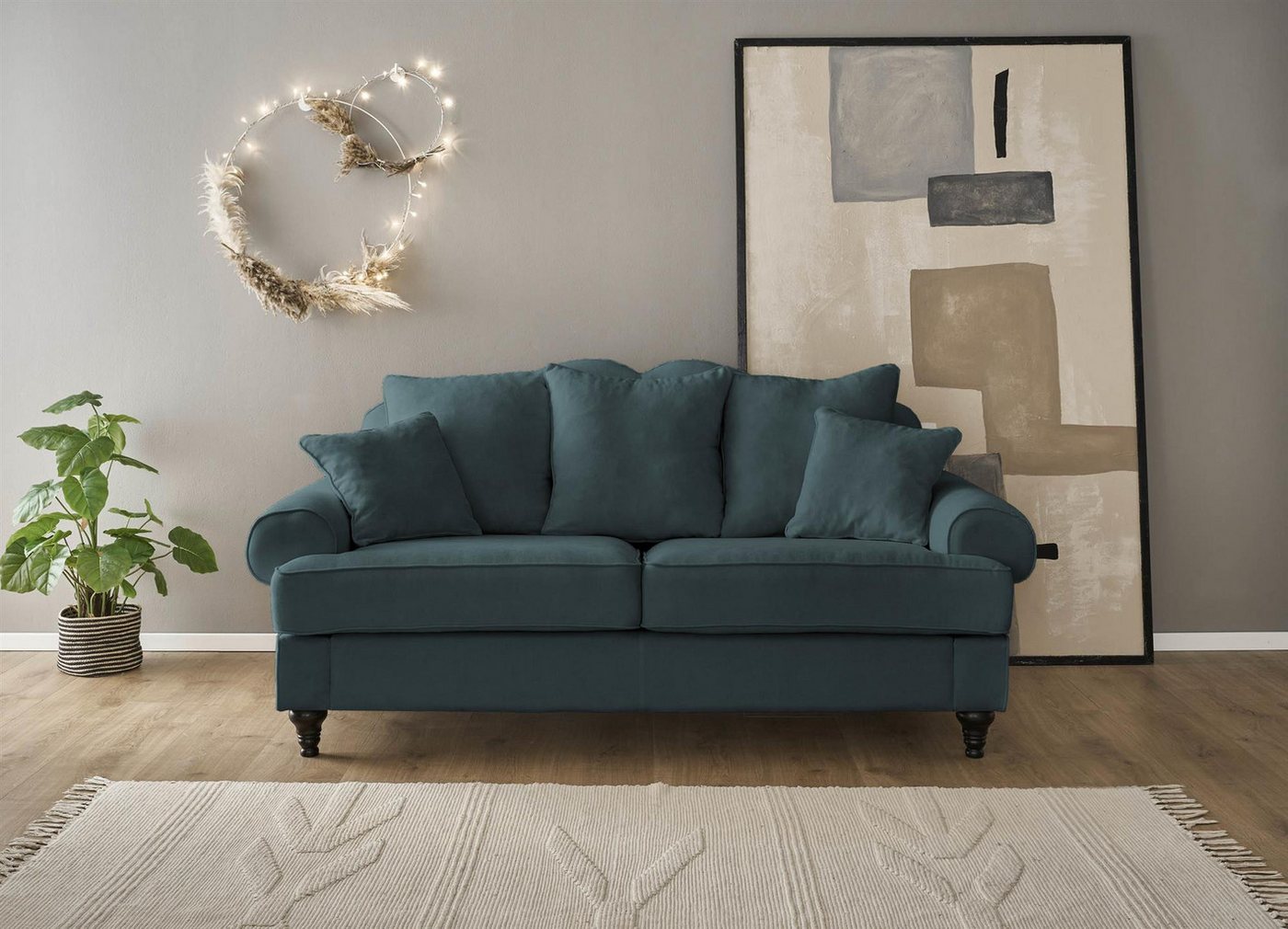 Design-Wohngalerie Sofa Couch Carmen 3 Sitzer - Mikrofaserstoff Blaugrün günstig online kaufen