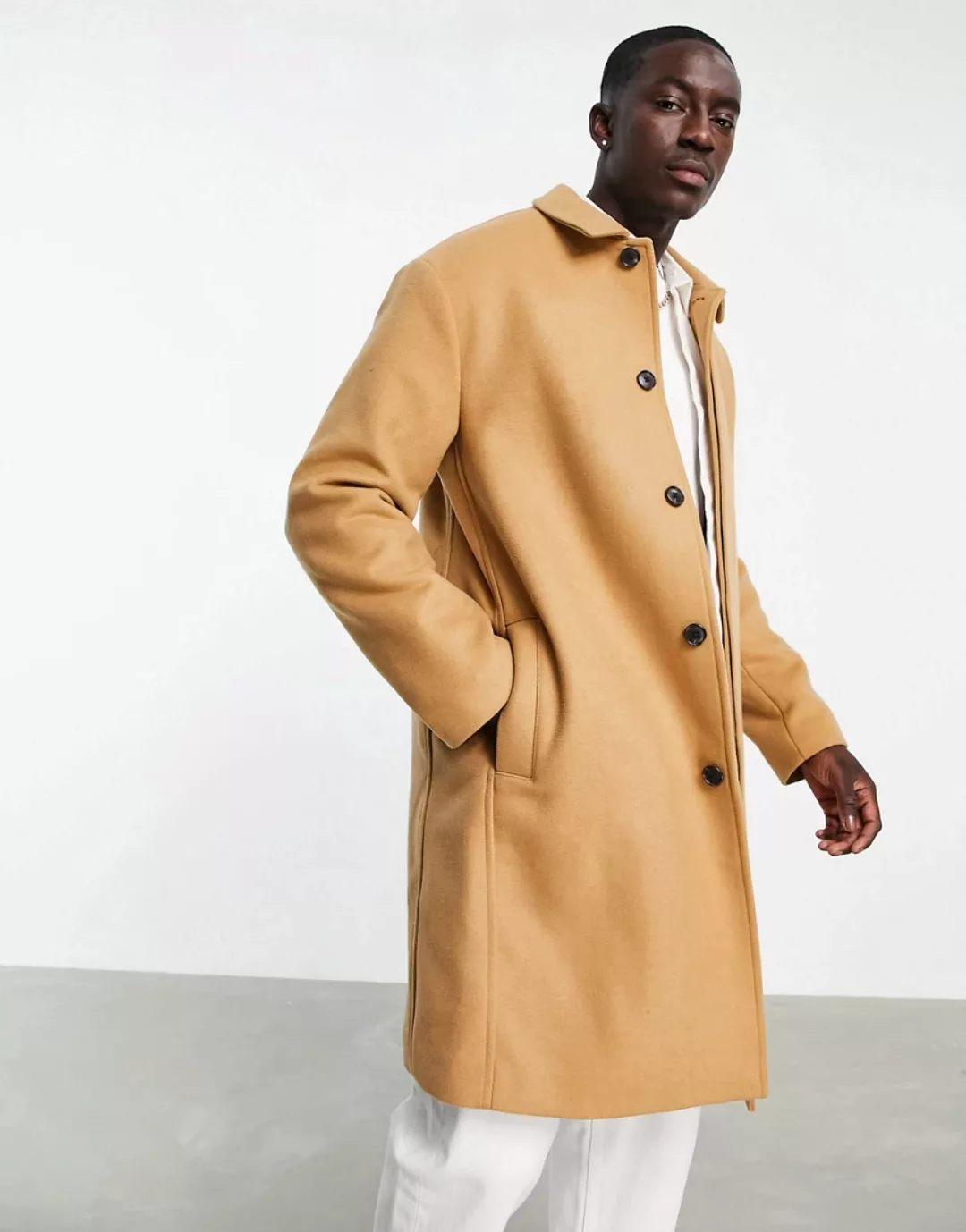 ASOS DESIGN – Mantel aus Wollmischung in Camel-Blonde günstig online kaufen