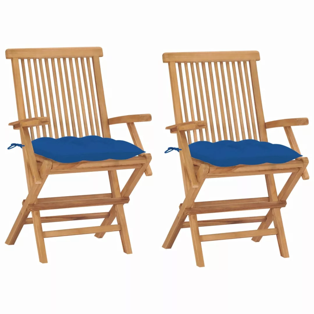 Gartenstühle Mit Blauen Kissen 2 Stk. Massivholz Teak günstig online kaufen