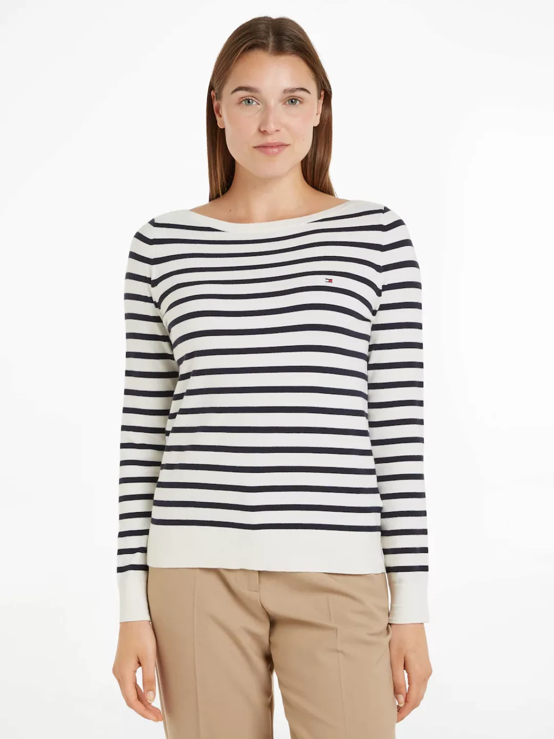 Tommy Hilfiger Strickpullover CO JERSEY STITCH BOAT-NK SWEATER mit Tommy Hi günstig online kaufen