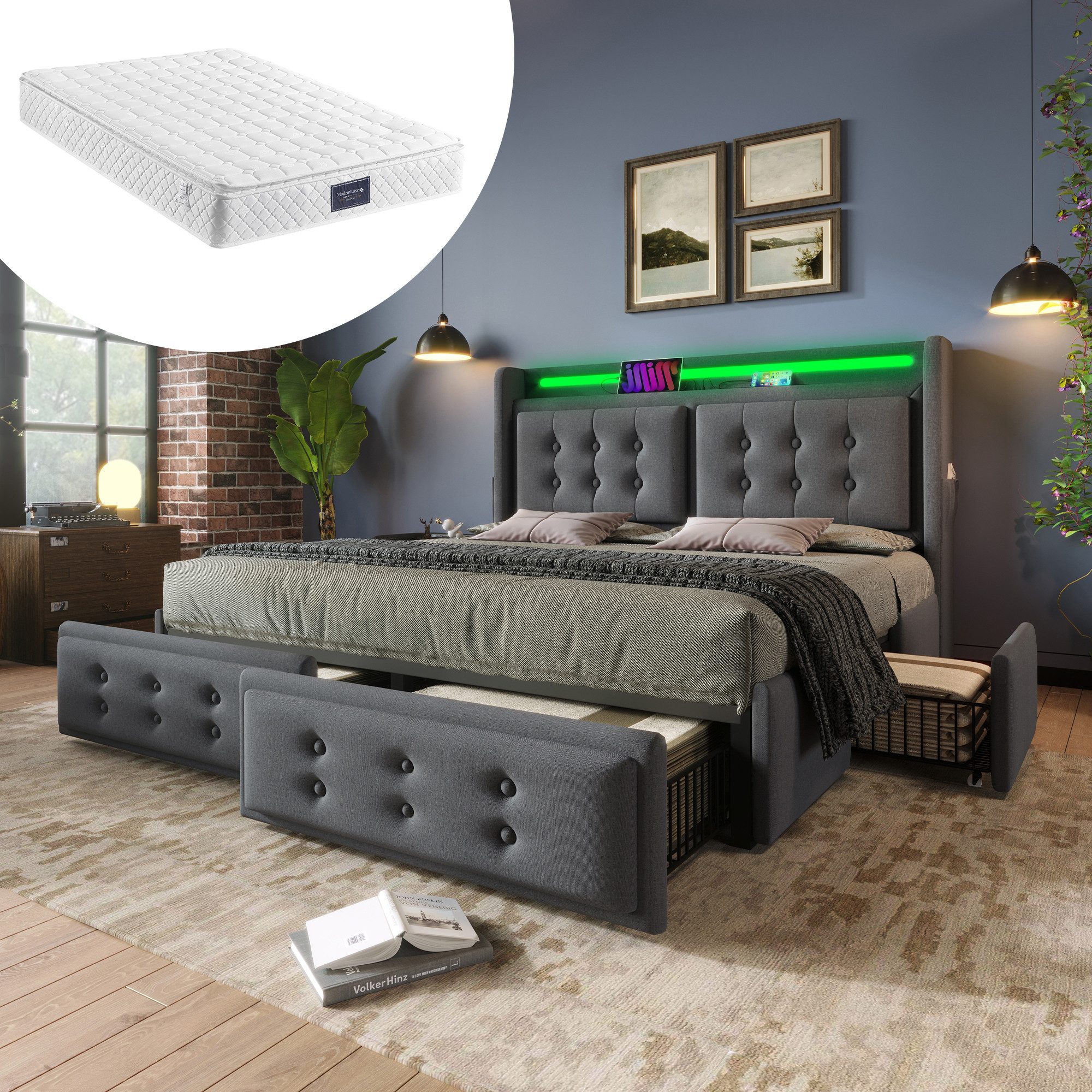 HAUSS SPOLE Polsterbett 160x200cm mit Led, günstig online kaufen