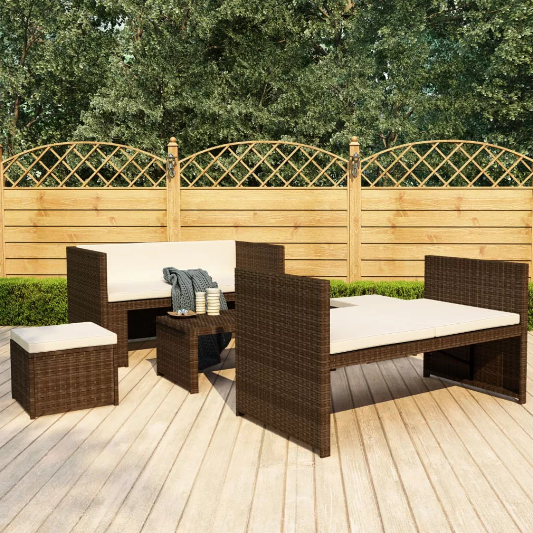 5-tlg. Garten-lounge-set Mit Auflagen Poly Rattan Braun günstig online kaufen