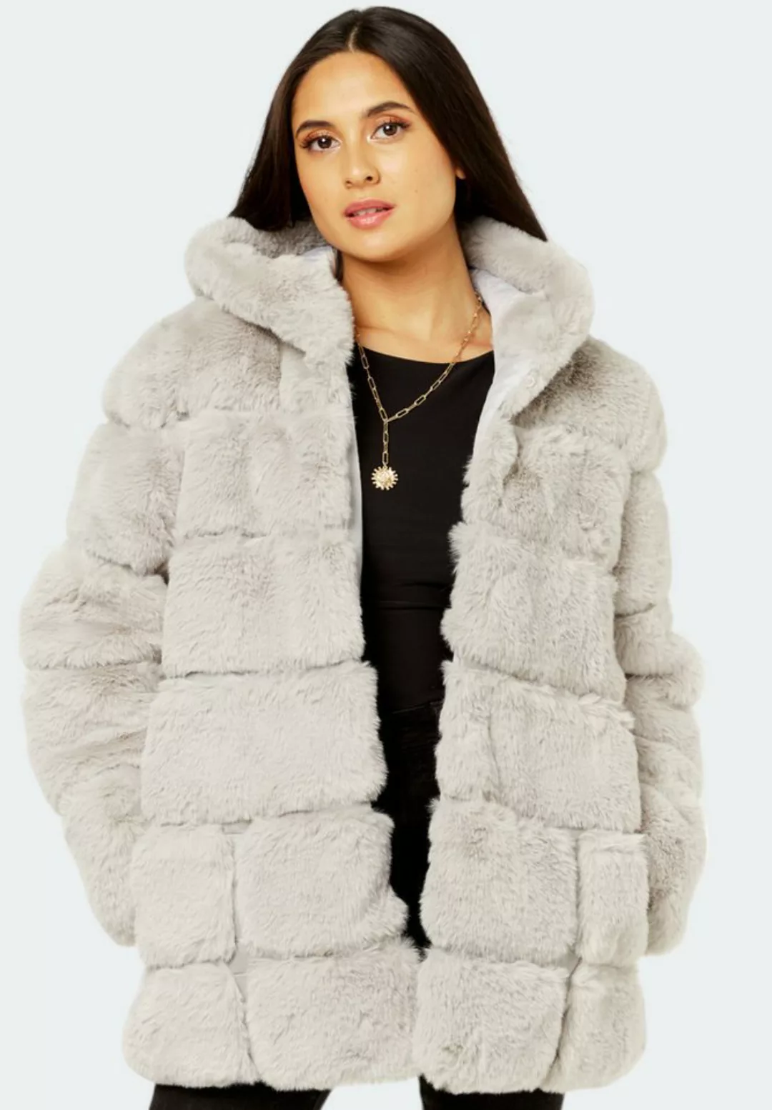 GINI LONDON Wintermantel Gini Horizontal Cut Fur Hooded Gini Horizontal ges günstig online kaufen