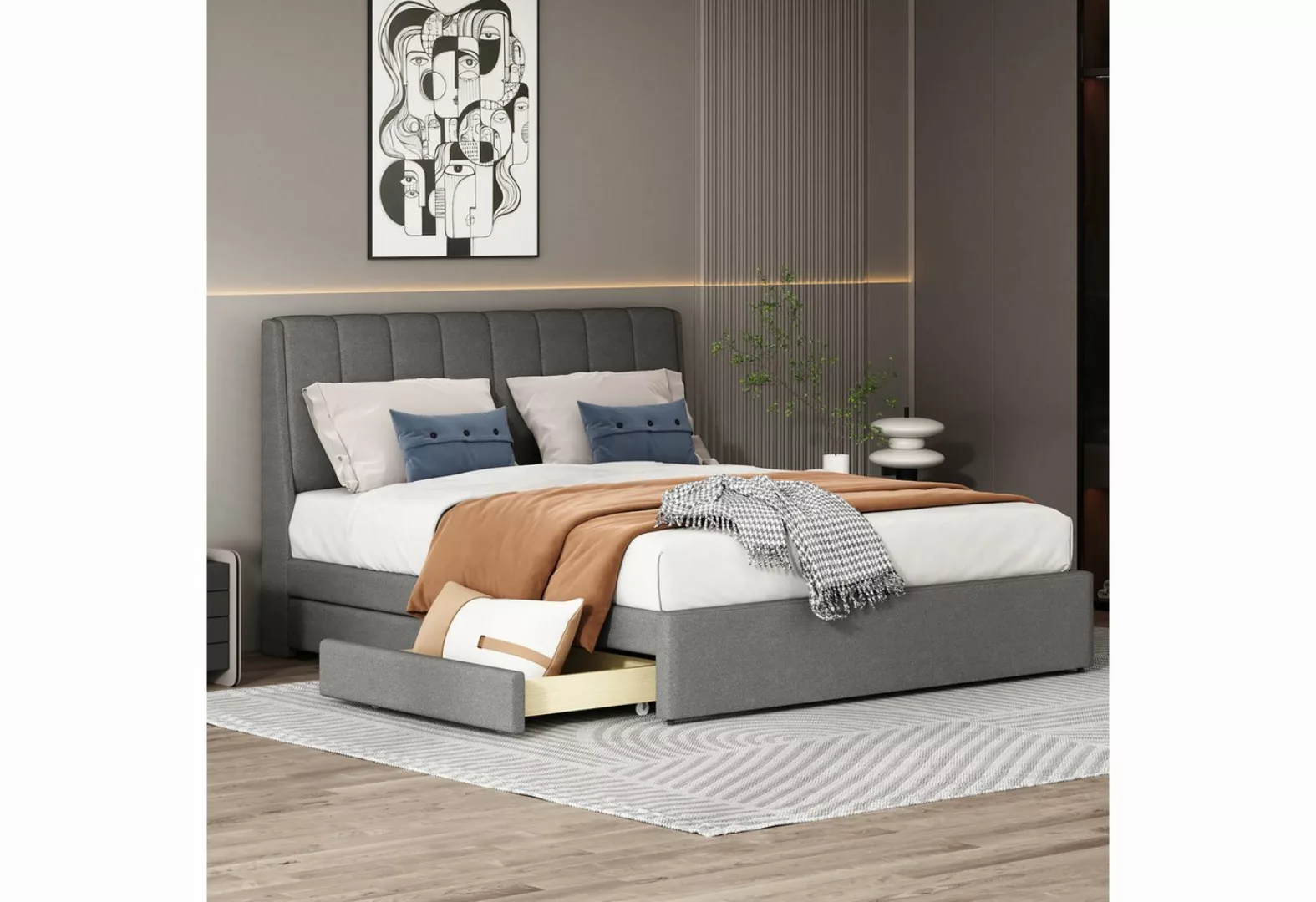 IDEASY Polsterbett Doppelbett, Leinenbett, Bettgestell aus Stoff, 140 x 200 günstig online kaufen