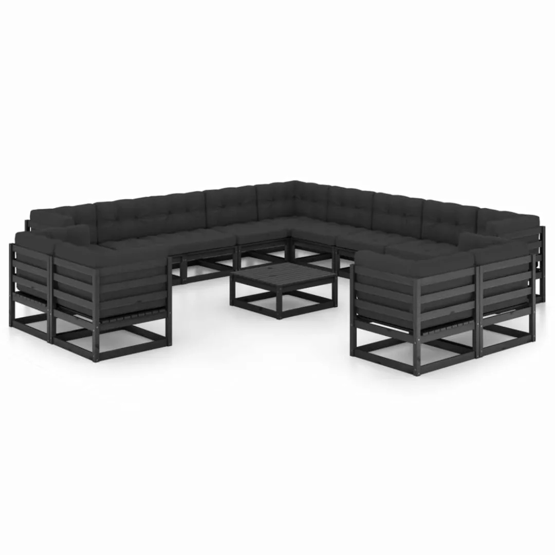 14-tlg. Garten-lounge-set Mit Kissen Schwarz Kiefer Massivholz günstig online kaufen