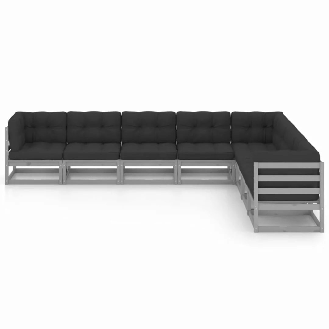 8-tlg. Garten-lounge-set Mit Kissen Grau Kiefer Massivholz günstig online kaufen