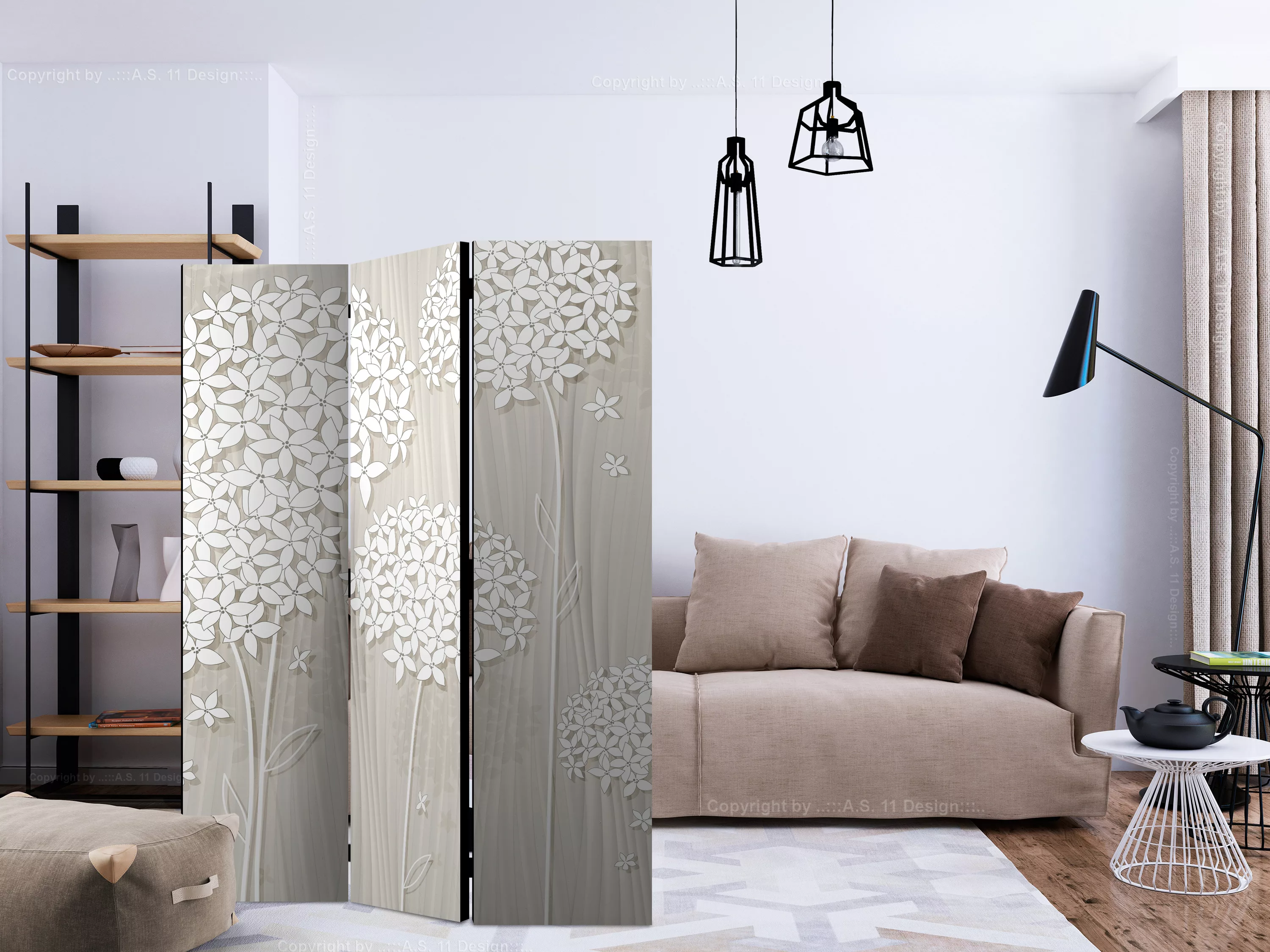 3-teiliges Paravent - Creamy Daintiness [room Dividers] günstig online kaufen